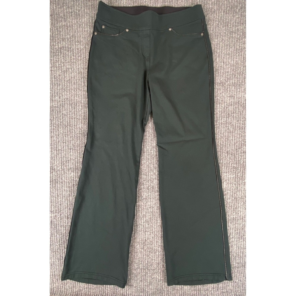 Nygard Slims Bootcut Pants Women L Black Compression Faux Leather Trim Office